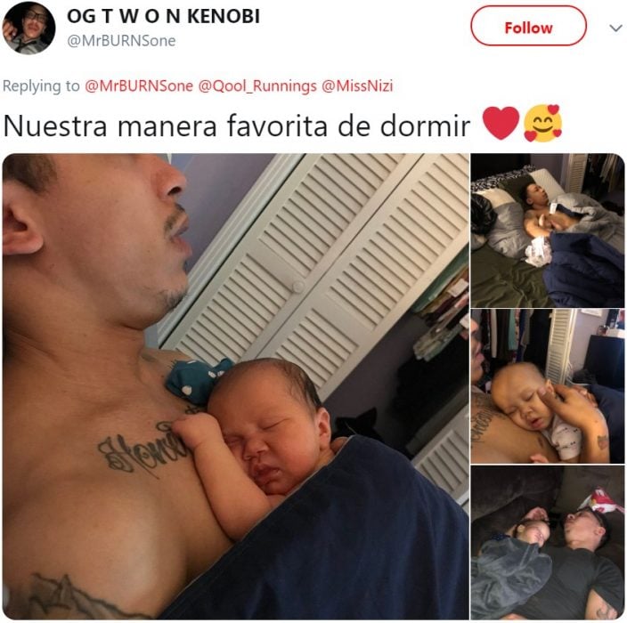 Papá rudo y con tatuajes publica fotos tiernas con su bebé dormido en su pecho