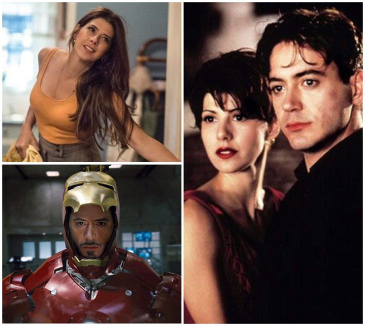 Robert Downey Jr. y Marisa Tomei abrazados, escena de la película Spider-Man, Tía Mai, Iron Man