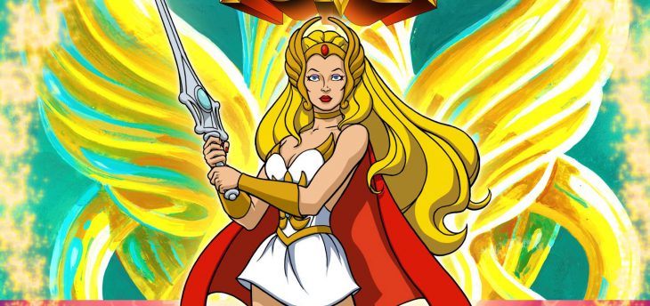 She Ra la princesa del poder sosteniendo una espada en sus manos mientras se enfrenta a sus enemigos 