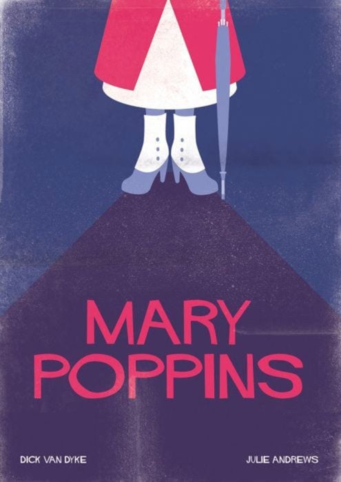 Poster minimalista y vintage de la película clásica de Disney "Mary Poppins"