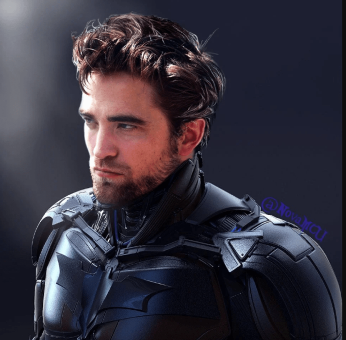 Robert Pattinson usando el traje de Batman el caballero de la noche