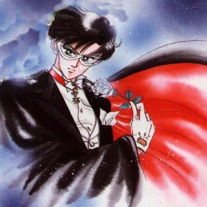 Curiosidades sobre caricatura Sailor Moon; Tuxedo Mask con traje, antifaz y rosa blanca