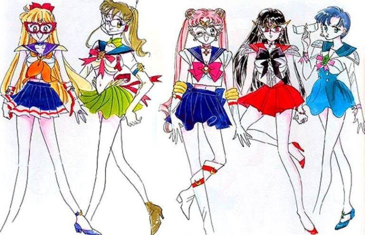 Curiosidades sobre caricatura Sailor Moon; primeros borradores o sketches del manga, Mina, Lita, Serena, Rei y Ami