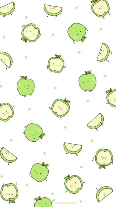 fondo de pantalla para celular estilo kawaii con manzanas verdes sonrientes 