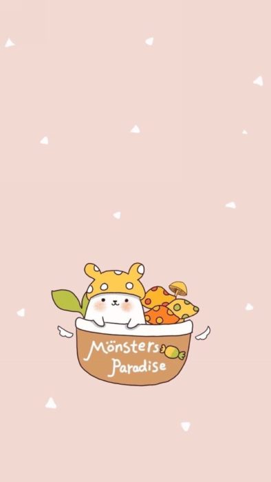 fondo de pantalla para celular estilo kawaii con un conejo dentro de una taza marrón