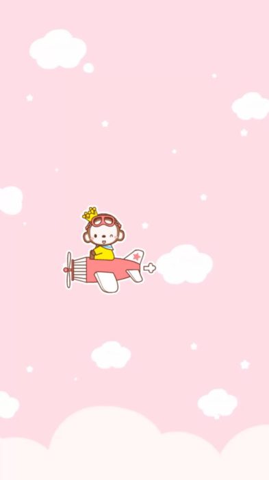 fondo de pantalla para celular estilo kawaii con un pequeño mono en avión 