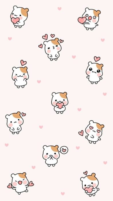 fondo de pantalla para celular estilo kawaii con Hamtaro jugando y sonriendo