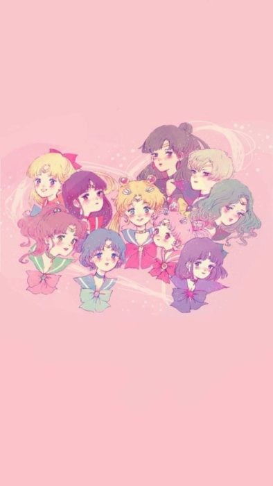 Fondo de pantalla para celular inspirado en Sailor Moon son todas las sailor Scouts al centro 
