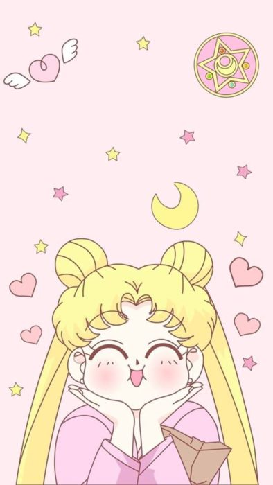 Fondo de pantalla para celular inspirado en Sailor Moon con serena regordete con las manos sobre su rostro