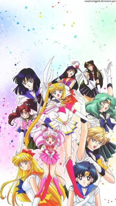 Fondo de pantalla para celular inspirado en Sailor Moon con todas las Sailor Scouts 