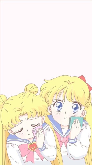 Fondo de pantalla para celular inspirado en Sailor Moon con Serena y Sailor Venus