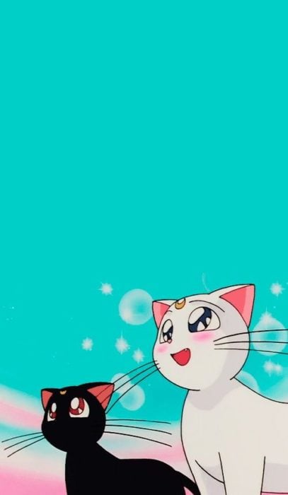 Fondo de pantalla para celular inspirado en Sailor Moon son Mina y Artemis mirando las burbujas de jabón 