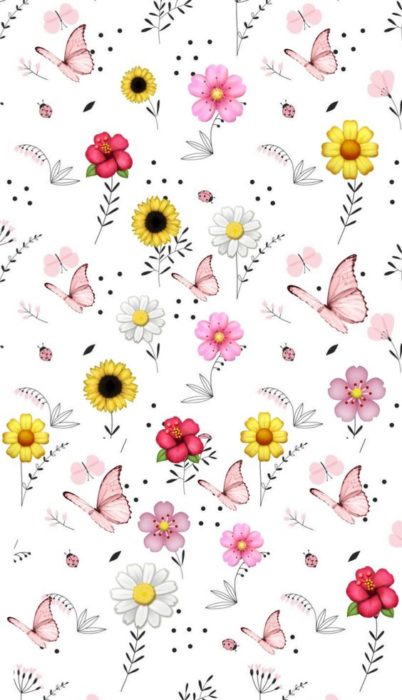 Fondo de pantalla para celular con dibujos de flores, mariposas y girasoles 