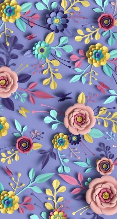 Fondo de pantalla para celular con flores hechas de papel cartón 