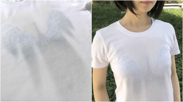chica usando blusa con transparencias falsas