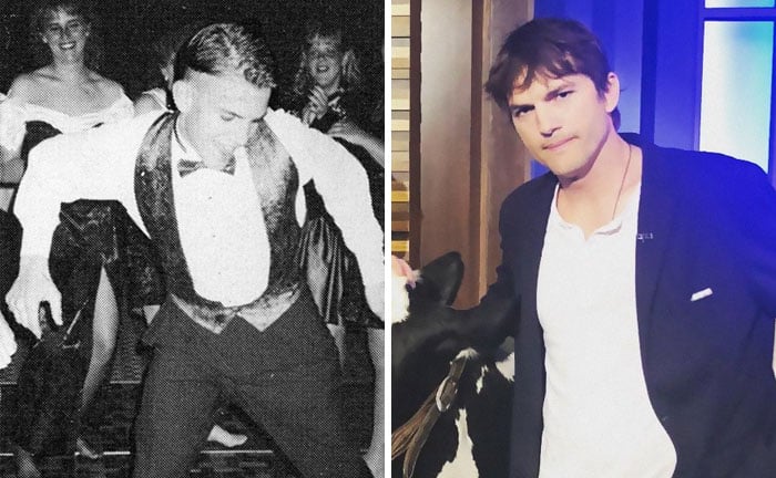 Ashton Kutcher bailando en su graduación vs en la actualidad