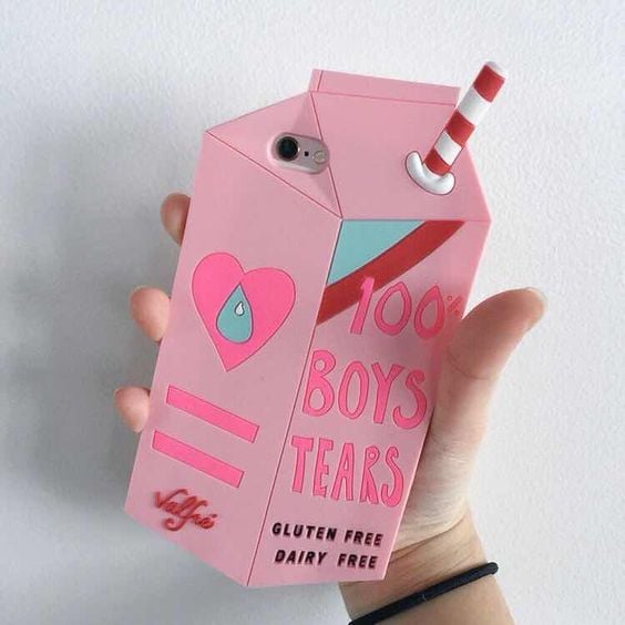 Funda para celular tamaño extra grande con diseño de caja de leche en color rosa