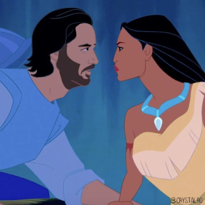 Animación de Pocahontas con Keanu Reeves como John Smith, escena película Pocahontas