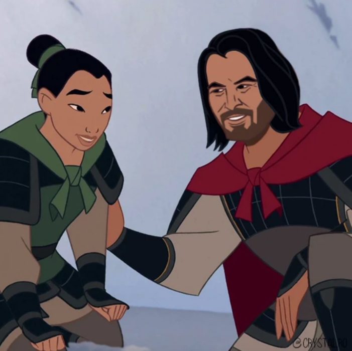 Animación de Mulan junto a Keanu Reeves, escena película animada Mulan