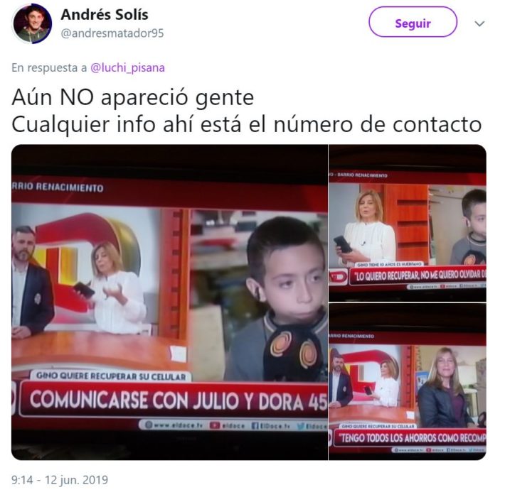 post de un usuario de redes en donde presenta al niño que perdió su celular en un taxi con fotos y videos de su mamá fallecida