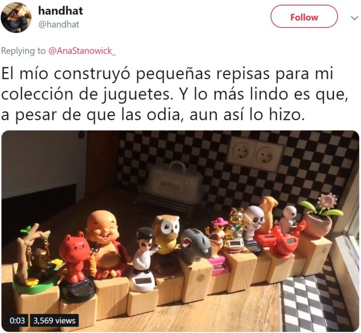 Hombre construye repisa a su novia para que exhiba su colección de tazas, y conmueve a Twitter