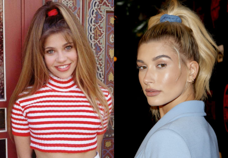 Peinados de los noventa que están de vuelta; actriz Danielle Fishel y Hailey Baldwin con peinado de cola de caballo alta con dona