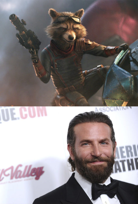 Rocket Raccon en su personaje interpretado por Bradley Copper 