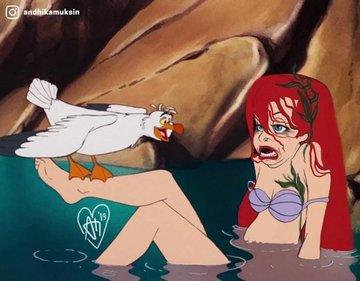 Artista Andhika Muksin recrea personajes Disney; Ariel de La Sirenita, saliendo del agua con piernas