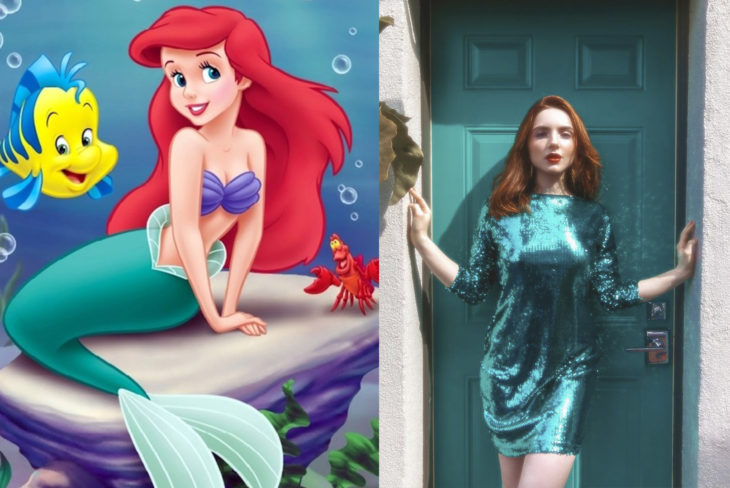 Comparación de una modelo con la princesa Ariel de la Sirenita 