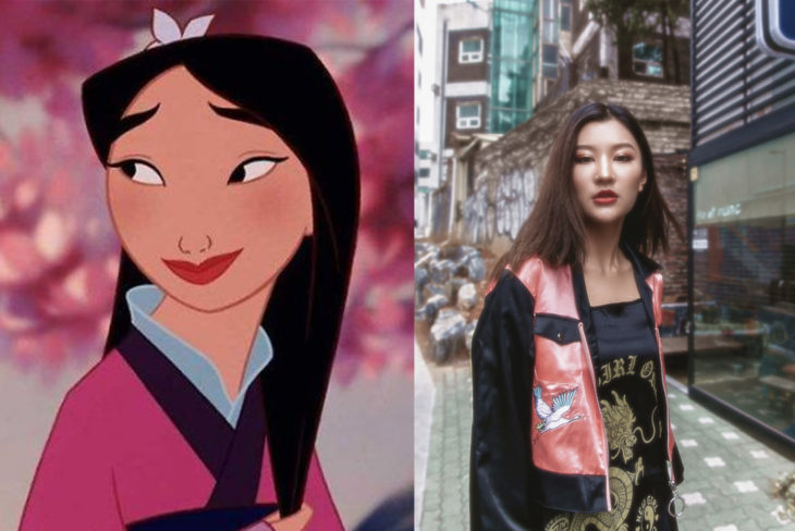 Comparación de una modelo con la princesa Mulan de Disney 