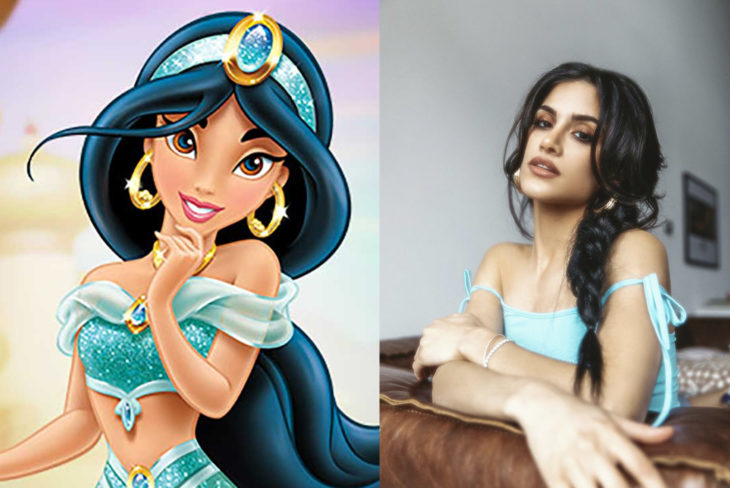 Comparación de una modelo con la princesa Jasmine de Aladdin