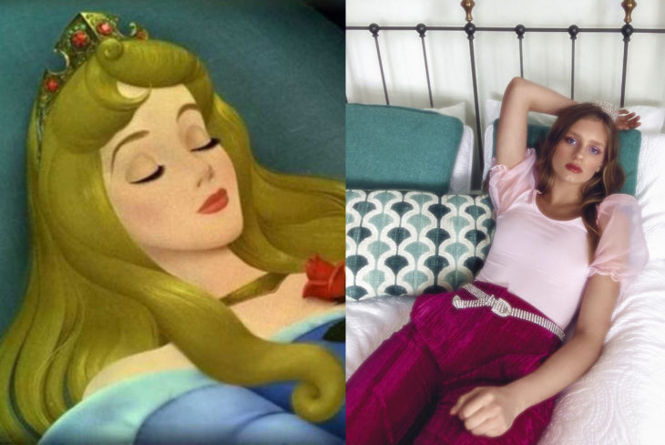 Comparación de una modelo con la princesa Aurora de Disney 