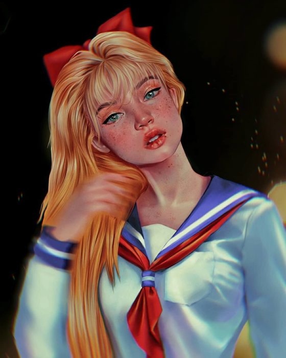 Ilustraciones digitales de Sailor Scouts hechas por Cherry Umbrella; Sailor Venus, Mina