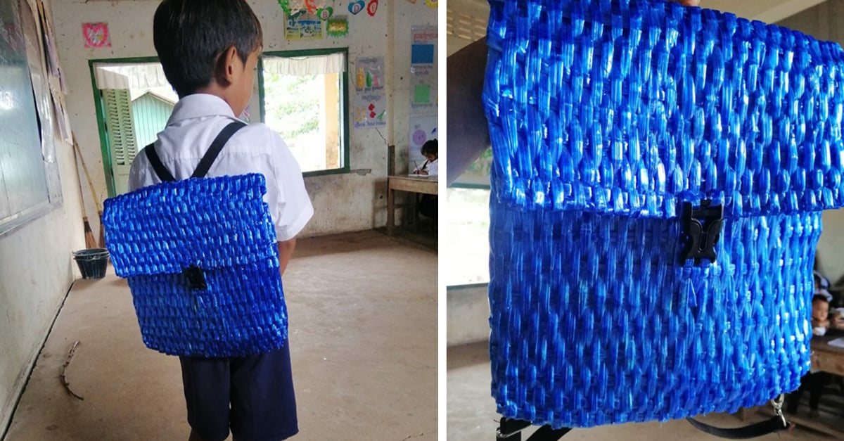 Padre crea una mochila para su hijo rafia materiales