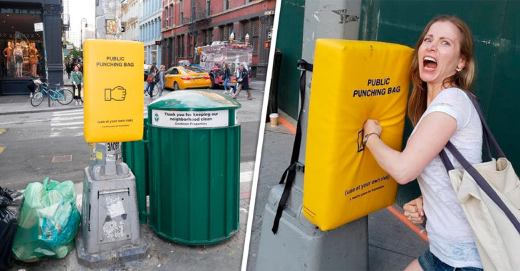 Instalan sacos de boxeo en la calle para que la gente desahogue su rabia