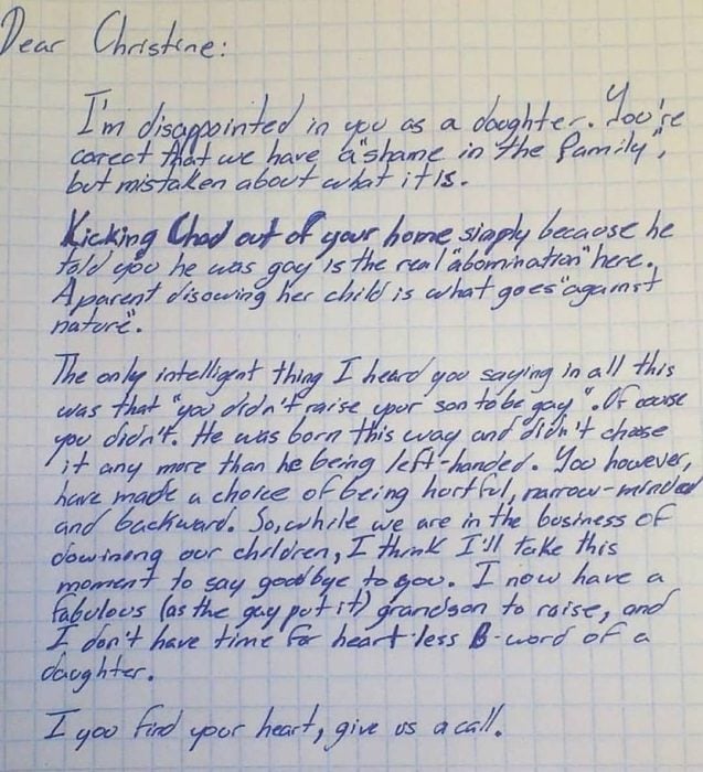 Carta de abuelo que defiende a su nieto de su mamá