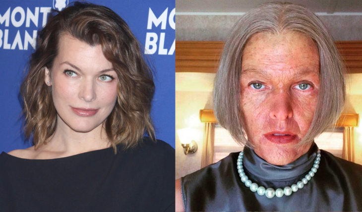 Milla Jovovich caracterizada como viejita para la película resident evil