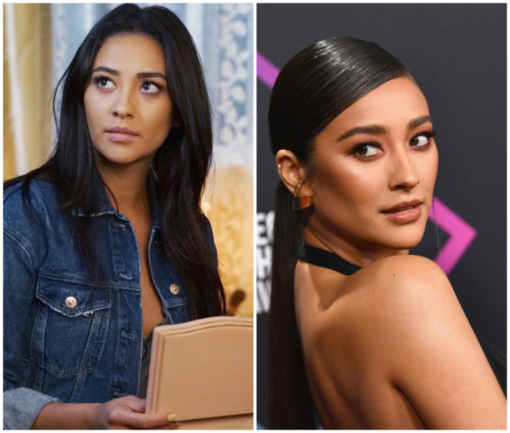 Shay Mitchell en Pretty Little Liars y durante una alfombra roja