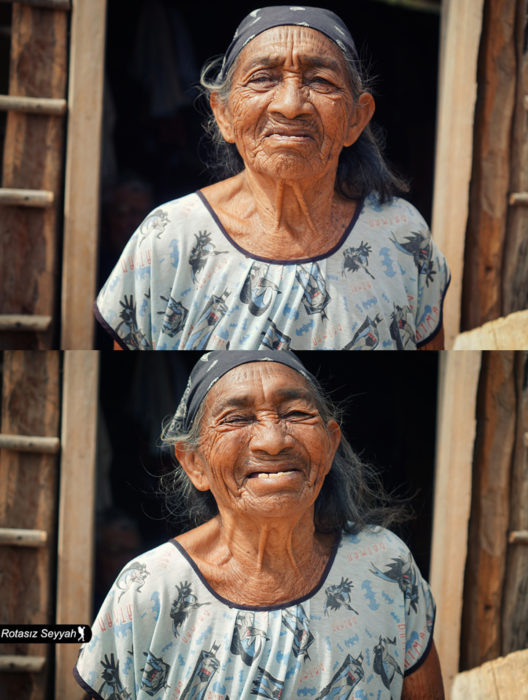 Retratos de Mehmet Genç, Rotasiz Seyyah, de mujeres de diferentes culturas antes y después de decirles que son hermosas; serias y sonriendo