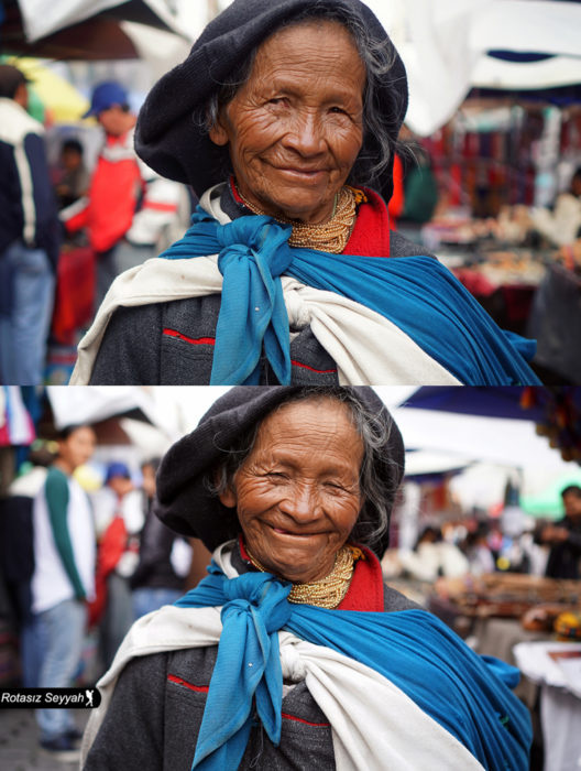 Retratos de Mehmet Genç, Rotasiz Seyyah, de mujeres de diferentes culturas antes y después de decirles que son hermosas; serias y sonriendo