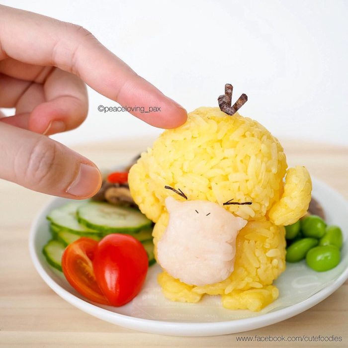 Figura de arroz creado por Pax pacífico inspirada en Pokemon 