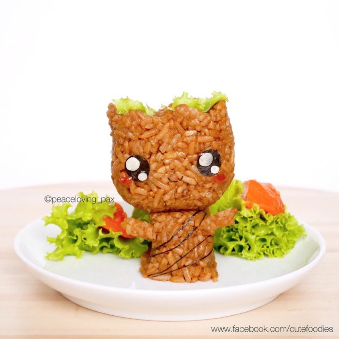 Figura de arroz creado por Pax pacífico inspirada en Groot 