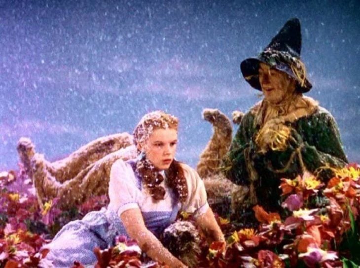 Datos sobre películas; El mago de Oz; Dorothy, el espantapájaros, el león y el hombre de hojalata bajo la nieve