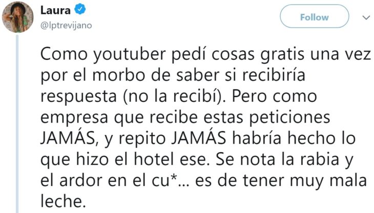 Influencer Elle Darby pide alojamiento gratis a hotel a cambio de publicidad