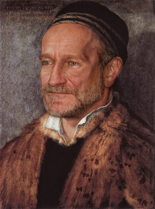 Robin Williams pintado como un artista alemán del Renacimiento de Albrecht Dürer