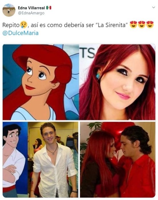 Tuit pidiendo a Dulce María y Christopher Uckermann como protagonistas de La Sirenita