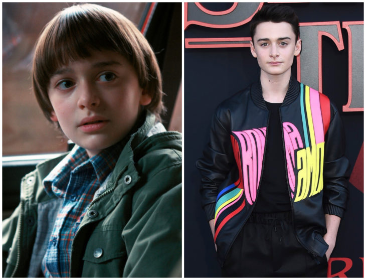 Noah Schnapp como Will dentro de un auto y modelando en una alfombra roja