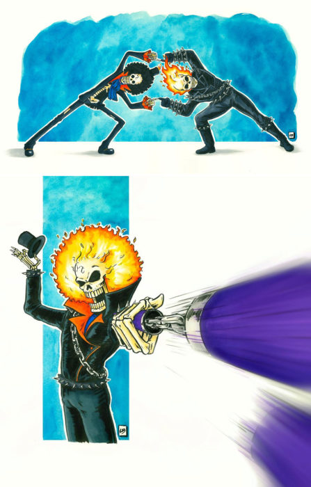 Dibujo animado ilustrado por Linda Bouderbala basado en Ghost Rider