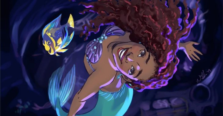 Ilustración de Halle Bailey como Ariel en La Sirenita