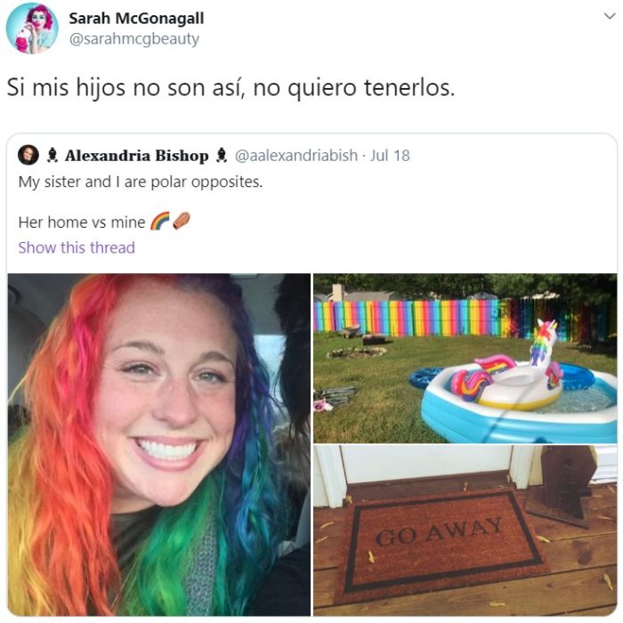 Hermanas se vuelven virales por ser opuestas; chica con el cabello de arcoiris y la otra con cabello negro